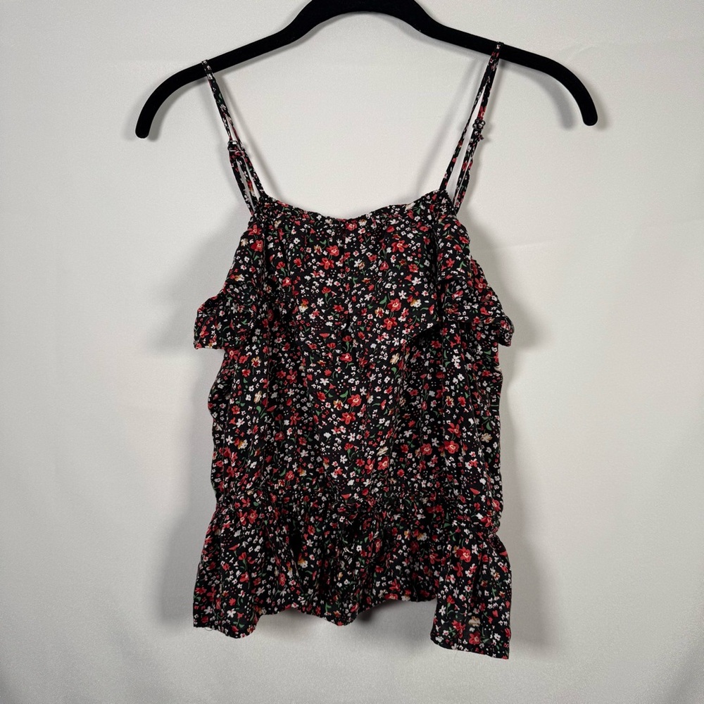 Ecko Unlimited Red and‎ Black Floral Print Ruffled Camisole Medium